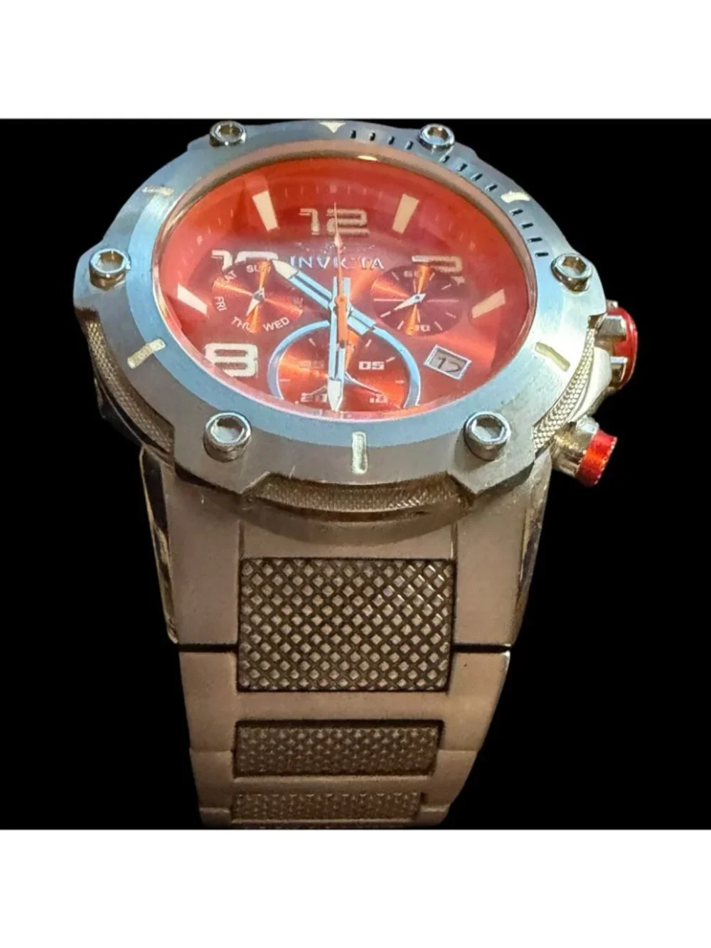 Invicta Speedway Model 24147 Chronograph Watch Red Dial Stainless Steel Bracelet
